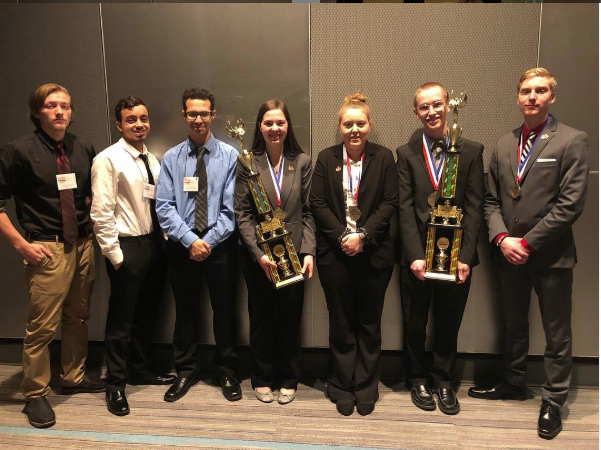 BPA Students with trophies and medals.