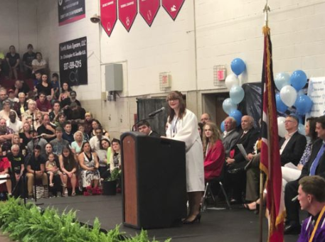 Student speaks during convocation